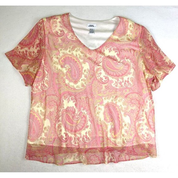 WOMEN'S PINK PAISLEY PRINT SHORT SLEEVE TOP & MIDI SKIRT SET - JBS - SIZE 30W - Picture 2 of 10